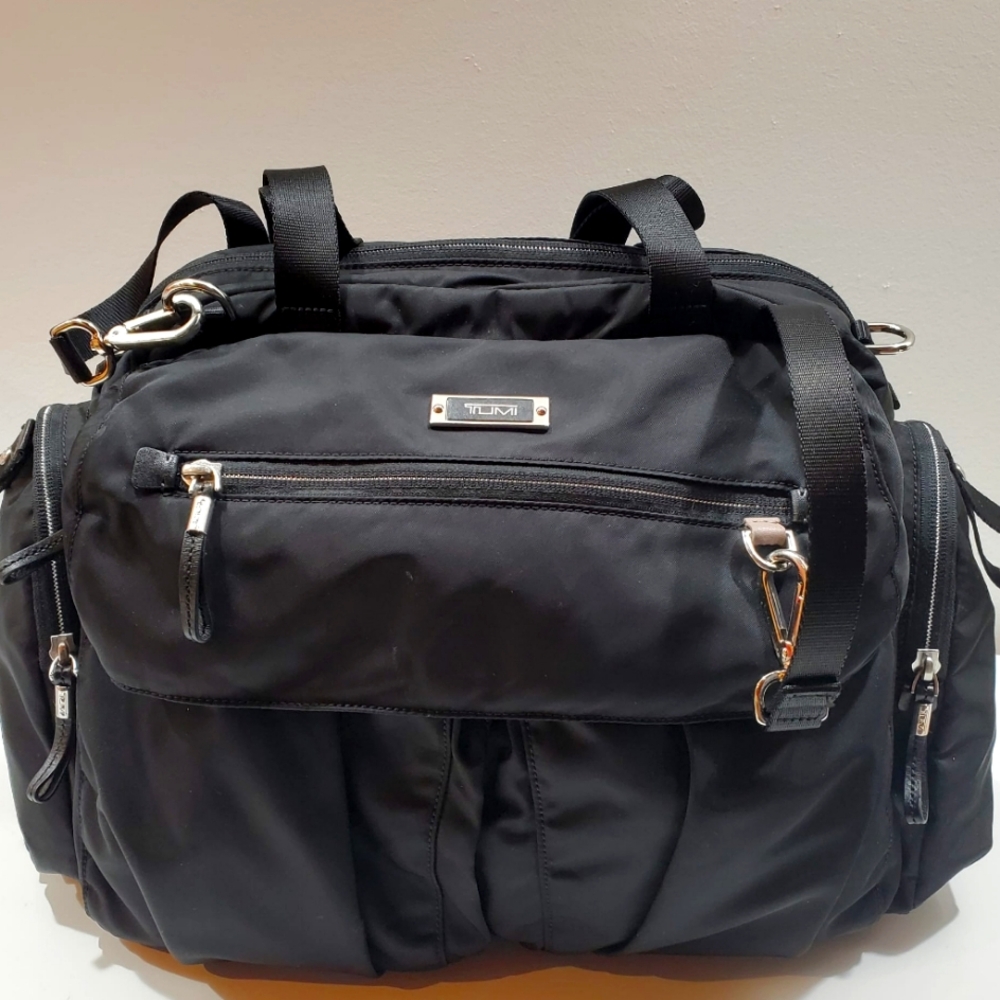 Tumi Black with Silver Hardware Nylon Travel or Diaper Tote Bag - Picture 2 of 9